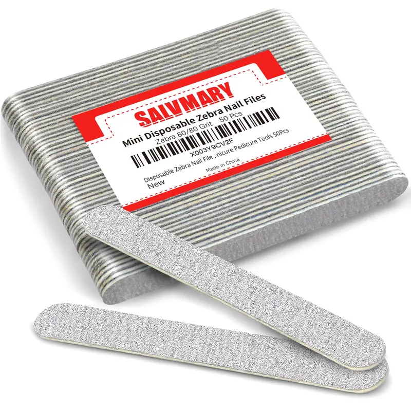 SALVMARY Limes à ongles jetables zèbre 80/80 – Emery boards 5 pouces, 50 pièces