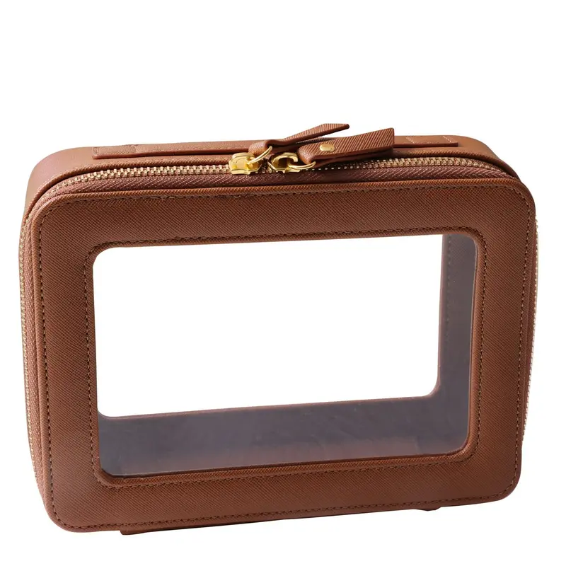 SANHECUN Sac de toilette étanche avec poignée et grande ouverture – Organisateur cosmétique de voyage Marron