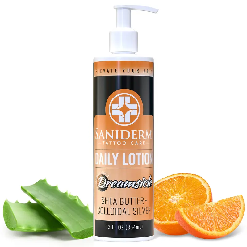 Saniderm Daily Tattoo Lotion (12 oz) – Soin hydratant biologique longue durée pour tatouages éclatants – Hydratant peau tatouée