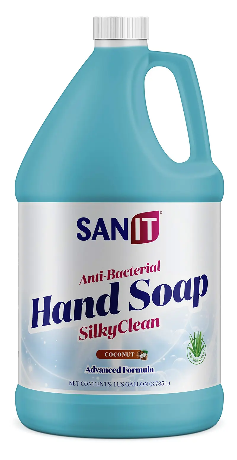 Sanit Silky Clean Gel Mains Antibactérien – Recharge de 3,8 litres, huile de coco et Aloe Vera – Hydratant et Naturel – Fabriqué aux États‑Unis