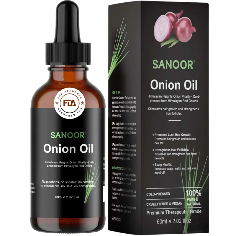 SANOOR Huile d'oignons rouges de l'Himalaya - 60 ml, pure et pressée à froid, stimule la pousse et renforce les follicules