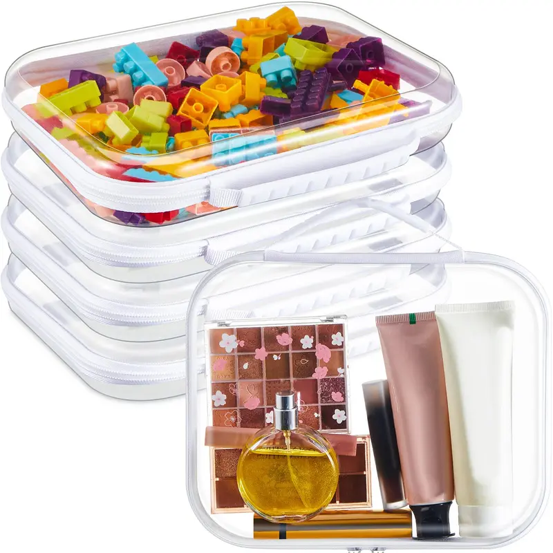 Sanwuta – Ensemble de 4 pochettes zippées rigides transparentes avec poignée (9,8 x 7,9 x 2 po)