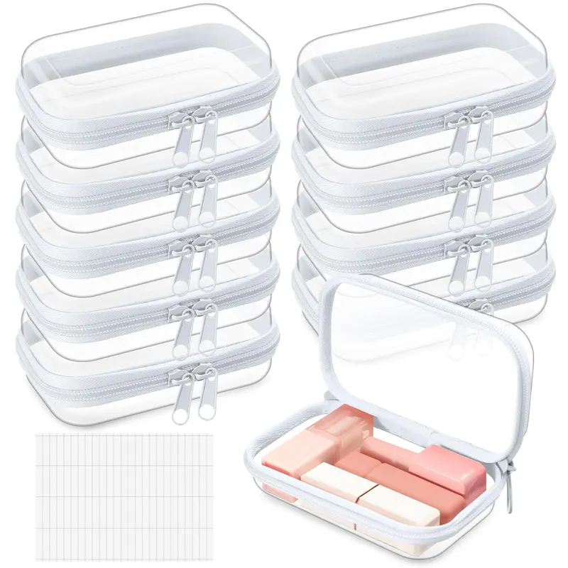 Sanwuta – Lot de 10 pochettes rigides transparentes à fermeture éclair XS à L – rangement portable pour voyage, bureau et cosmétiques