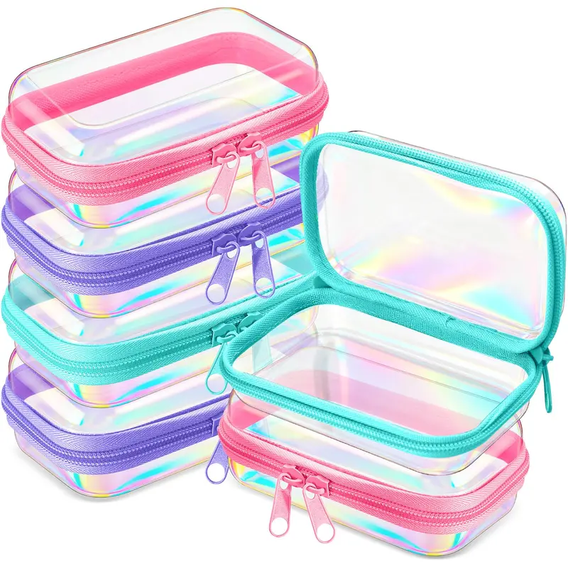 Sanwuta – Lot de 6 Étuis Zippés Rigides Transparents, Holographiques | Rangement Voyage et Trousse de Toilette
