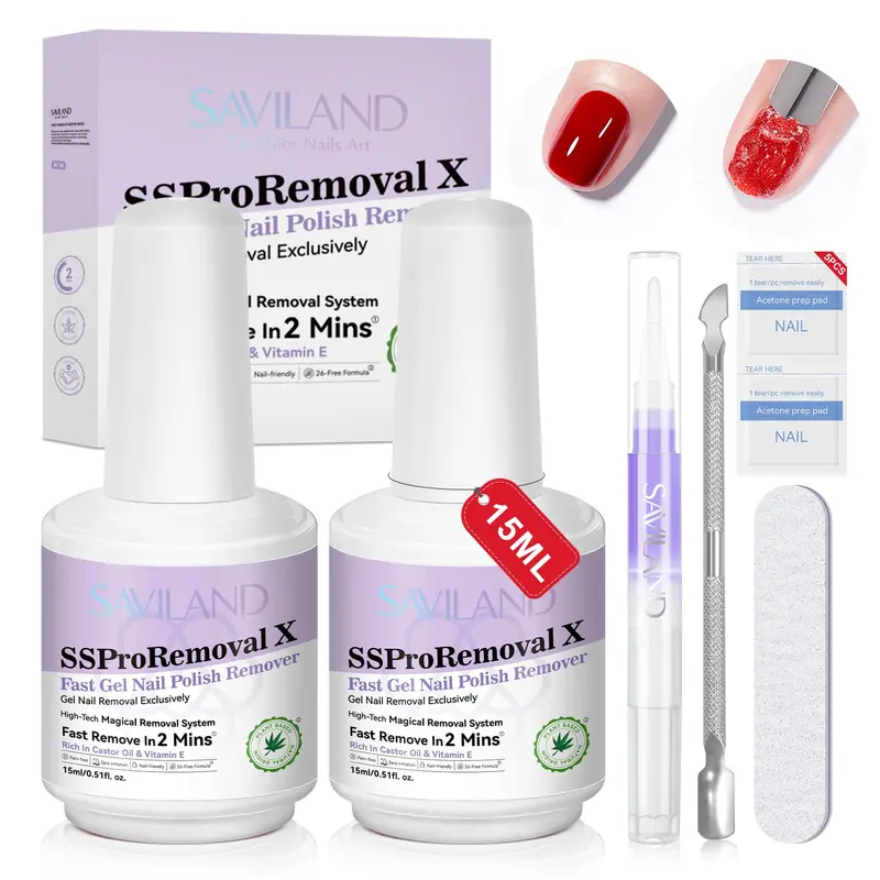 SAVILAND Dip Powder Remover Kit – Retrait rapide en 2 minutes, huile de ricin et soin cuticule