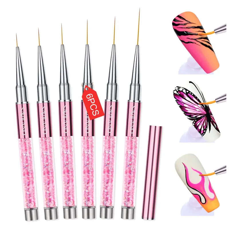 SAVILAND – Ensemble de 6 Pinceaux liner pour art des ongles, tailles 7–23 mm, poignées diamantées