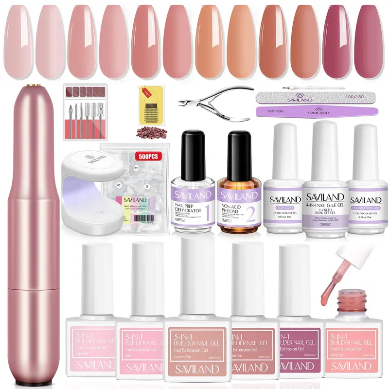 SAVILAND Kit Gel de Construction pour Ongles avec Foreuse et Lampe UV – 6 Couleurs 10 ml