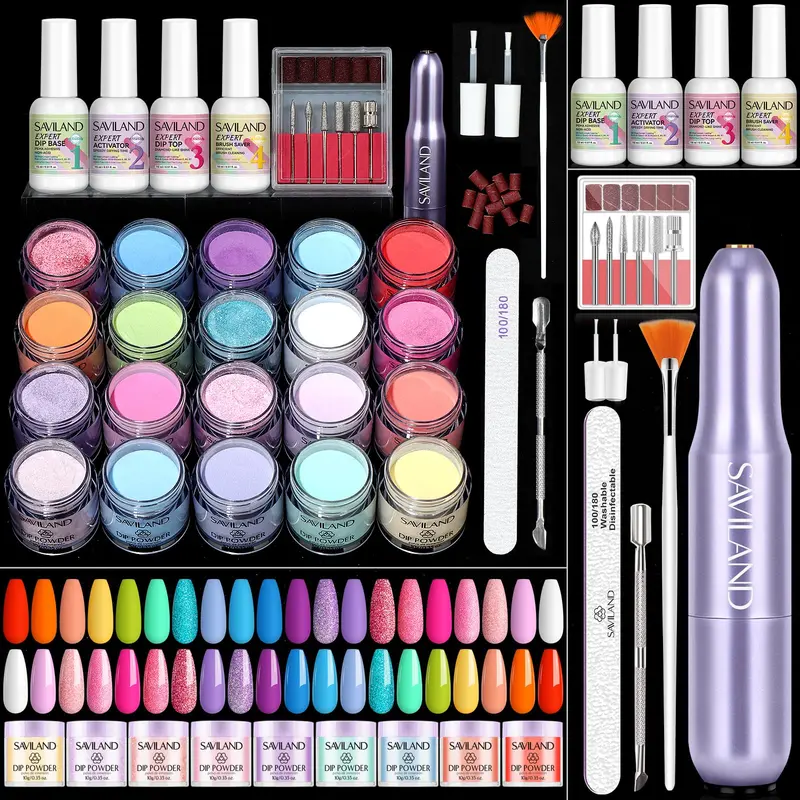 SAVILAND Kit Poudre Dip pour Ongles avec Perceuse – 20 Teintes, Tout-en-un
