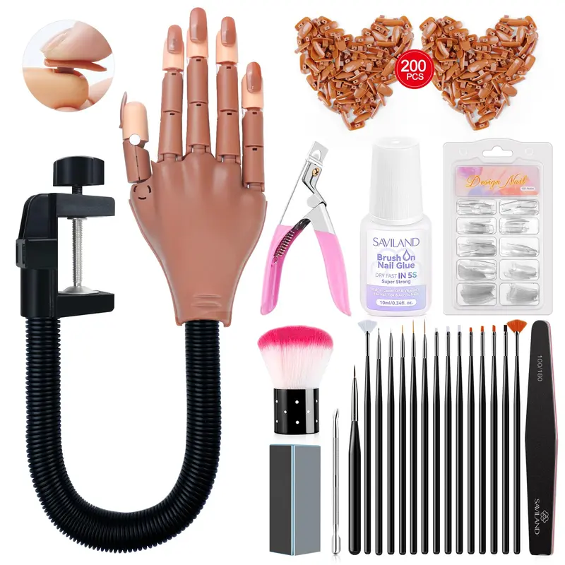 SAVILAND Main d'entraînement pour ongles en acrylique – Kit débutant, mains flexibles et articulées