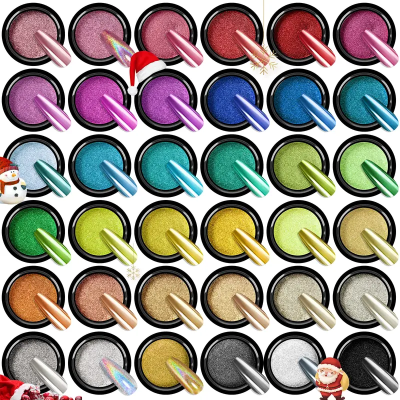 SAVILAND Poudre Chrome – Ensemble 36 couleurs pour ongles miroir, dégradé et chrome 3D