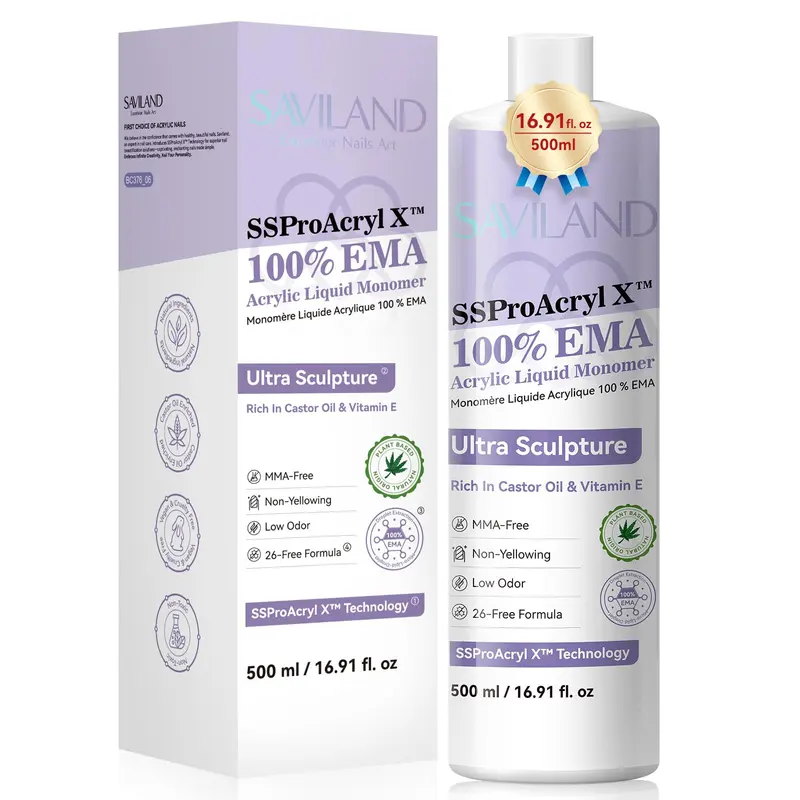 SAVILAND SSPro X Pure EMA Monomer – Liquide Acrylique 500 ml, Odeur Faible, Anti-jaunissement