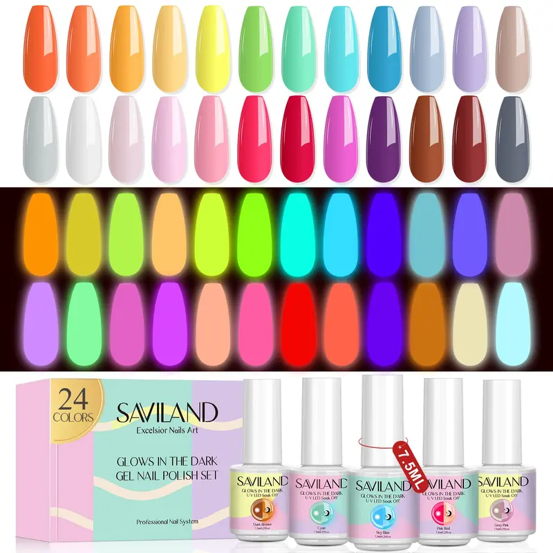 SAVILAND Vernis Gel Lumineux Dans Le Noir – Ensemble 24 Couleurs Festives, Séchage Rapide UV