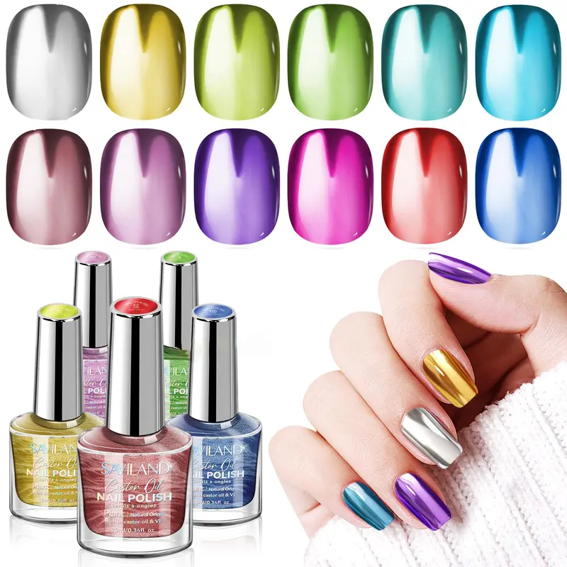 SAVILAND Vernis Métallique Chrome avec Base et Couche de Finition – 12+2 Couleurs, Finition Miroir, Séchage Rapide