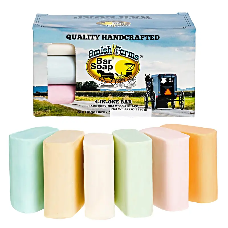 Savon Amish Farms au Bentonite — 6 barres véganes, hydratant pour peaux sensibles, fabriqué aux États‑Unis