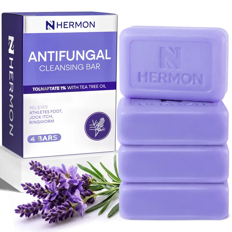 Savon antifongique Hermon à l’huile d’arbre à thé – Lavande, lot de 4 barres | Soin corps et visage