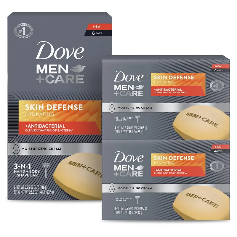 Savon-barre Dove Men+Care Skin Defense — Hydratation et Nettoyage pour Peau Masculine, 14 barres de 3,75 oz