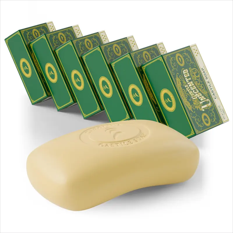 Savon Castile Sans Parfum – 6 barres naturelles pour toute la famille – Vérifié EWG avec beurre de cacao cru et huile d'olive | Carolina Castile, 5 oz chacune