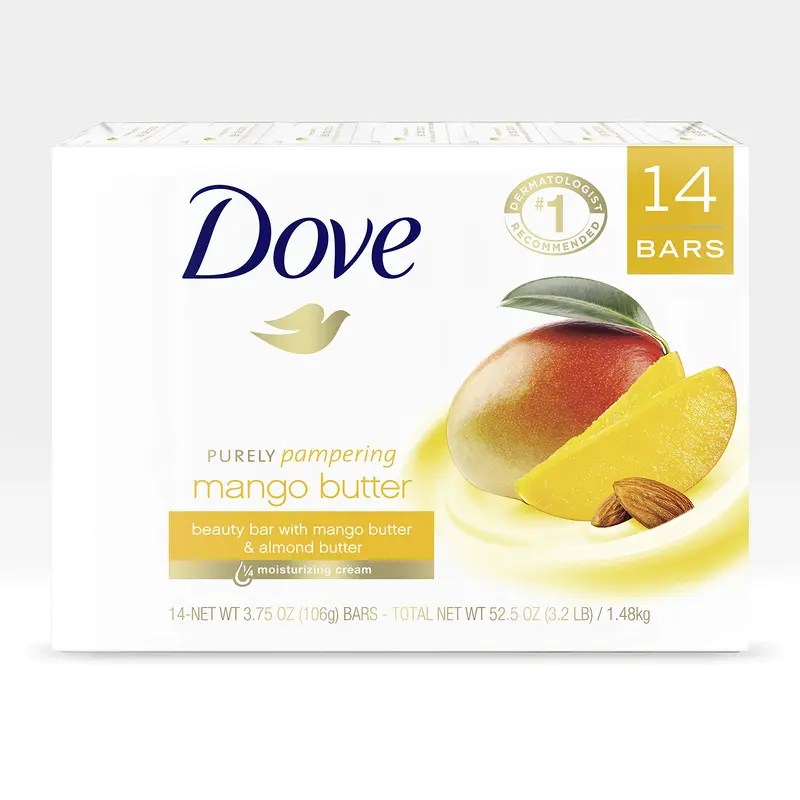 Savon Dove Beauté au Beurre de Mangue – 14 barres hydratantes, 3,75 oz