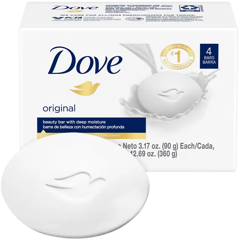 Savon Dove Original – Pack de 4 barres, hydratant 3-en-1 pour visage, corps et mains, 90 g chacun