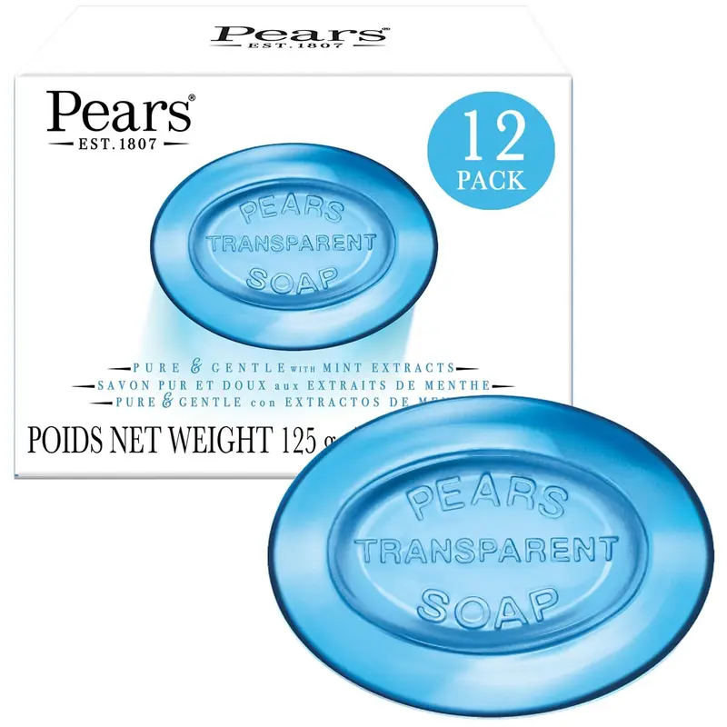 Savon glycérine Pears – Bleu translucide à la menthe, lot de 12
