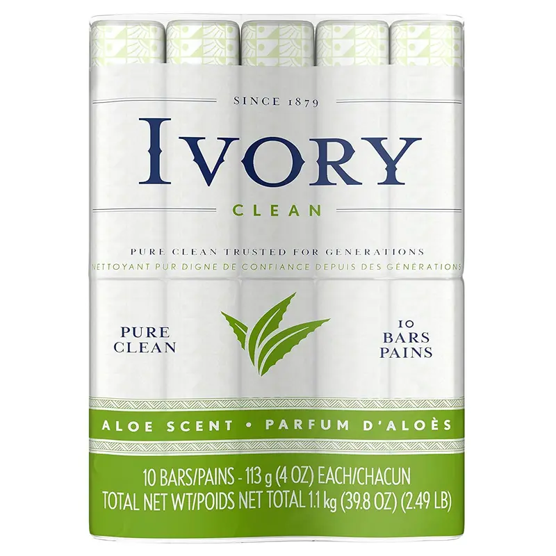Savon Ivory en barre – Aloé, format bain, lot de 2 × 10 barres