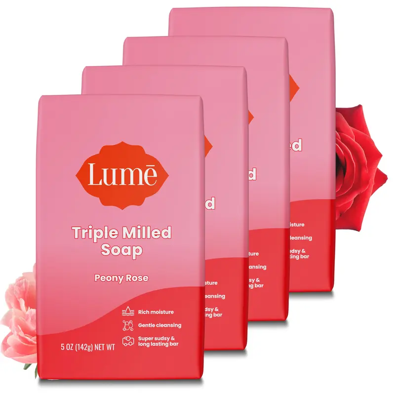 Savon Lume en barre Triple Moulé – Peony Rose, Hydratation Riche, Sans Parabènes ni Phtalates – Pack de 4 x 5 oz