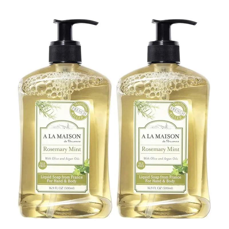 Savon mains liquide A LA MAISON – Romarin Menthe, naturel, végan et sans cruauté (2 bouteilles de 500 ml, fabriqué en France)