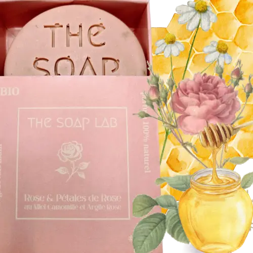 Savon Rose & Pétales de Rose, au Miel et à l'Argile Rose