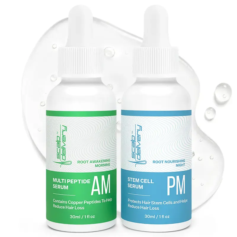 Scalp Delivery Sérum AM/PM pour la croissance capillaire | Cellules souches + peptides | GHK-Cu, Redensyl, Capixyl, Procapil | Bloqueur DHT | 2 x 30 mL