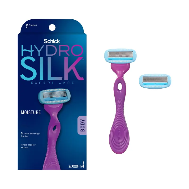 Schick Hydro Silk Moisture – Rasoir Femmes 5 Lames avec Hydra-Boost, Manche Ergonomique + 2 Recharges