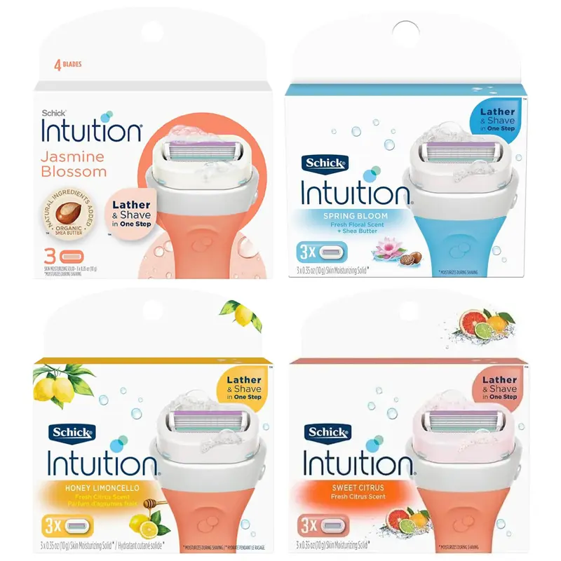 Schick Intuition – Pack Variété de Recharges (12 cartouches) – Jasmine Blossom, Spring Bloom au Beurre de Karité, Honey Limoncello, Sweet Water Lily