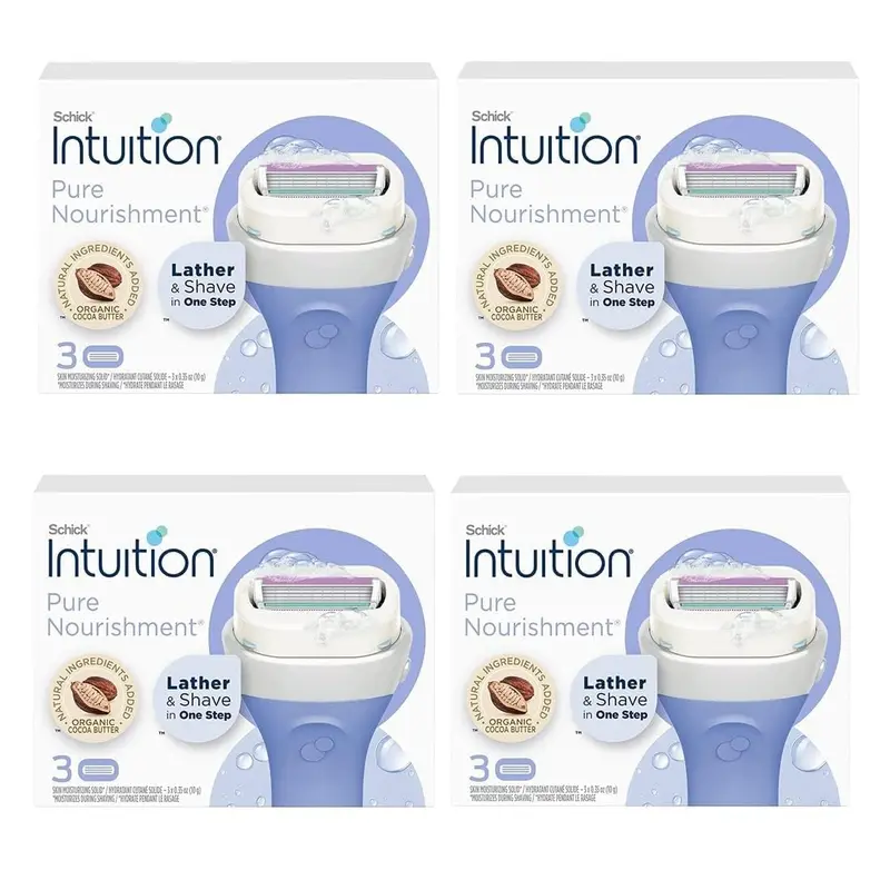Schick Intuition Pure Nourishment – Recharges Rasoir Femmes, lait de coco et huile d’amande, 12 unités