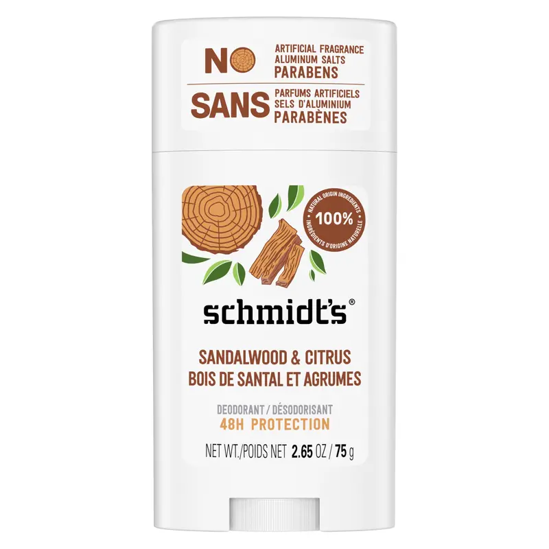 Schmidt's Déodorant Naturel Sans Aluminium – Santal Bois & Agrumes, pour Femmes et Hommes, 24h, Sans Cruauté, 2,65 oz