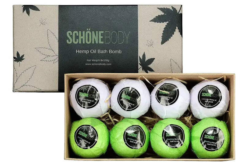 Schone Body – Lot de 8 Bombes de Bain au Chanvre pour Relaxation Musculaire et Spa Végane
