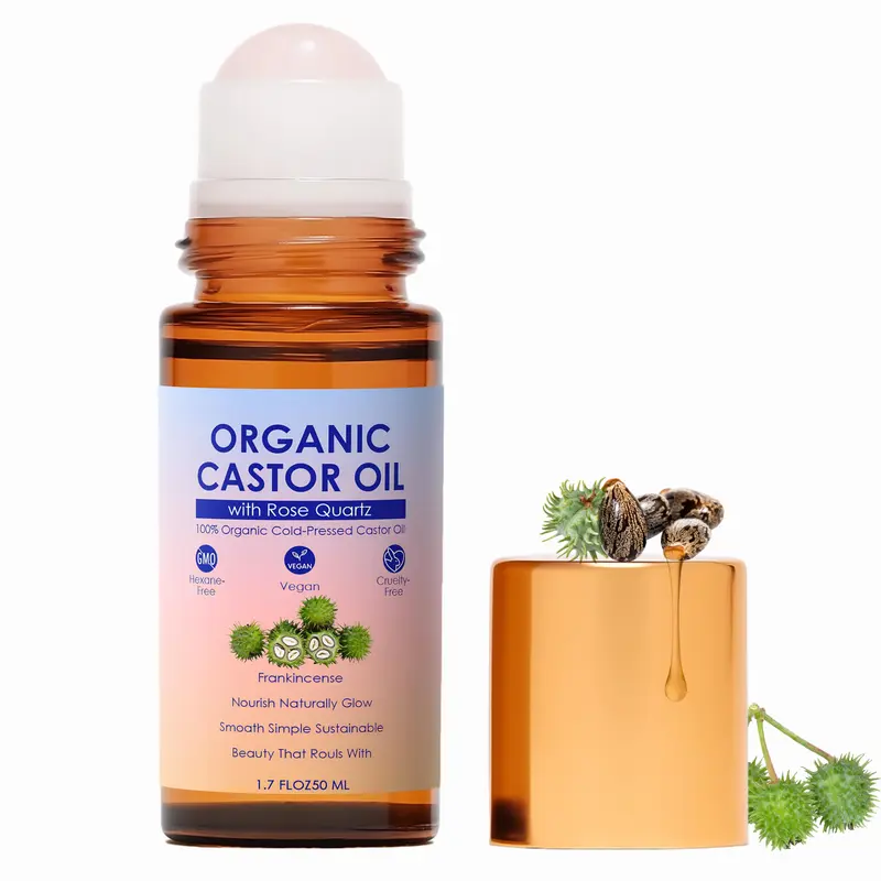 SDXJIOGE Huile de Ricin Biologique Roll-On Rose Quartz – 1,7 oz Sans Hexane