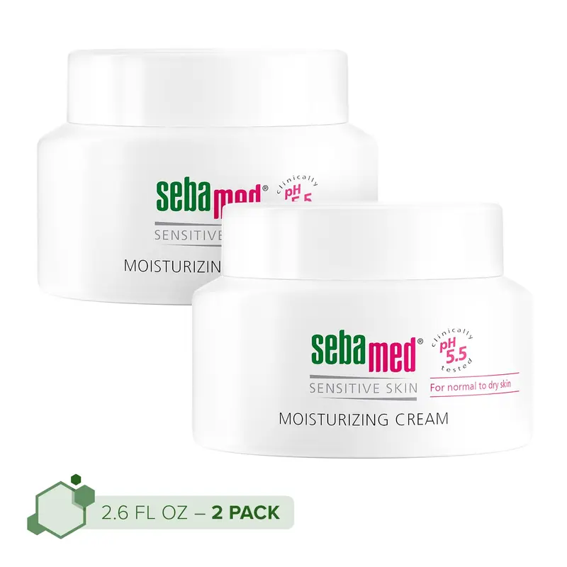 SEBAMED Crème Hydratante Visage pour Peau Sensible – pH 5,5, Vitamine E, Hypoallergénique | Pack de 2 (75 ml)