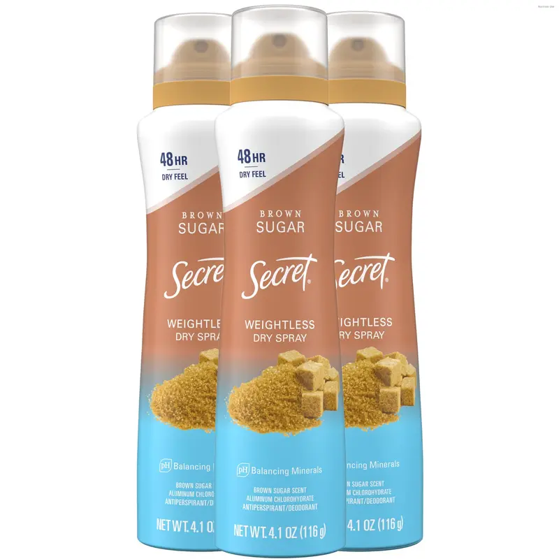 Secret Déodorant Aérosol Sec pour Femmes – Protection 48h, Senteur Sucre Brun, Lot de 3