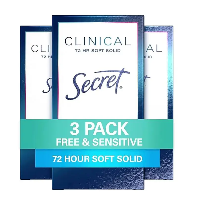 Secret Force Clinique – Antiperspirant Déodorant pour Femmes Sans Parfum, 72 h, 3x Protection Stress, Pack de 3