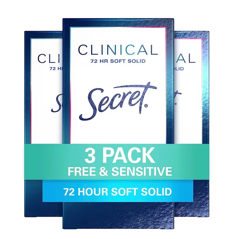 Secret Force Clinique Doux Solide — Déodorant antitranspirant pour femmes sans parfum et peaux sensibles, lot de 3