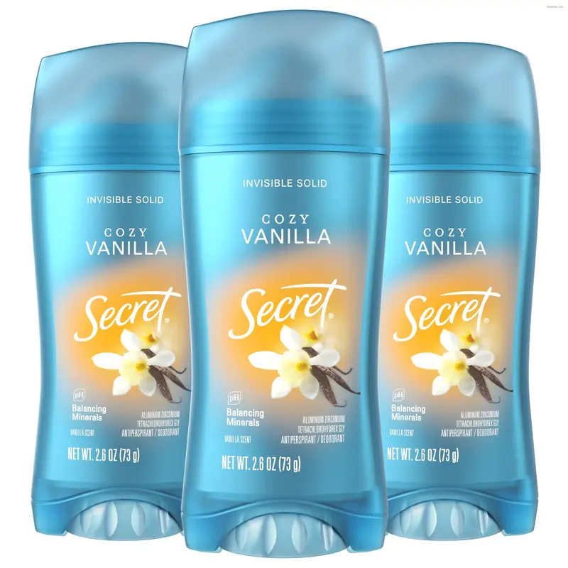 Secret Fresh Déodorant Antiperspirant Femme – 72h Fraîcheur Invisible, Parfum Vanille Cozy, Lot de 3 (2,6 oz)