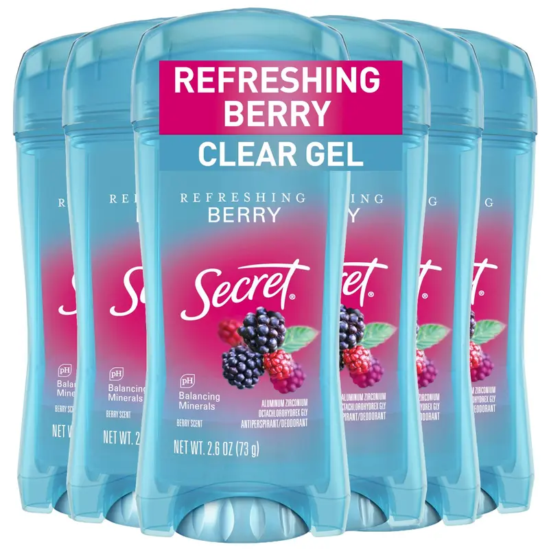 Secret Fresh Déodorant Femme — 72h Fraîcheur, Gel Clair, Parfum Baies, Lot de 6