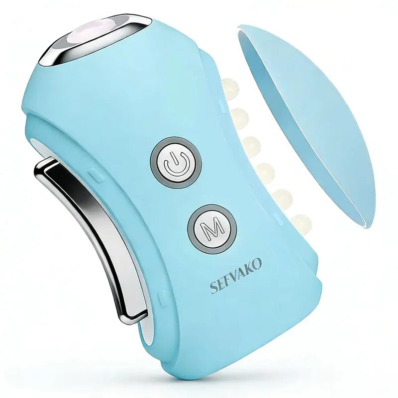 SEFVAKO – Outil massage visage 3-en-1 avec lumière LED, Jade et Quartz rose