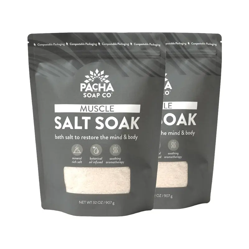 Sel de bain musculaire de Pacha Soap Co. – Sel d'Epsom avec Arnica, Calendula et Menthe poivrée, Lot de 2 (64 oz au total) – Fabriqué aux États‑Unis