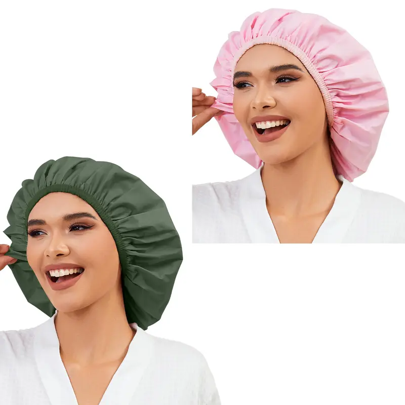 Selalu - 2 Pack Bonnets de Douche Imperméables pour Femmes | Cheveux Longs et Tresses - Rose & Vert