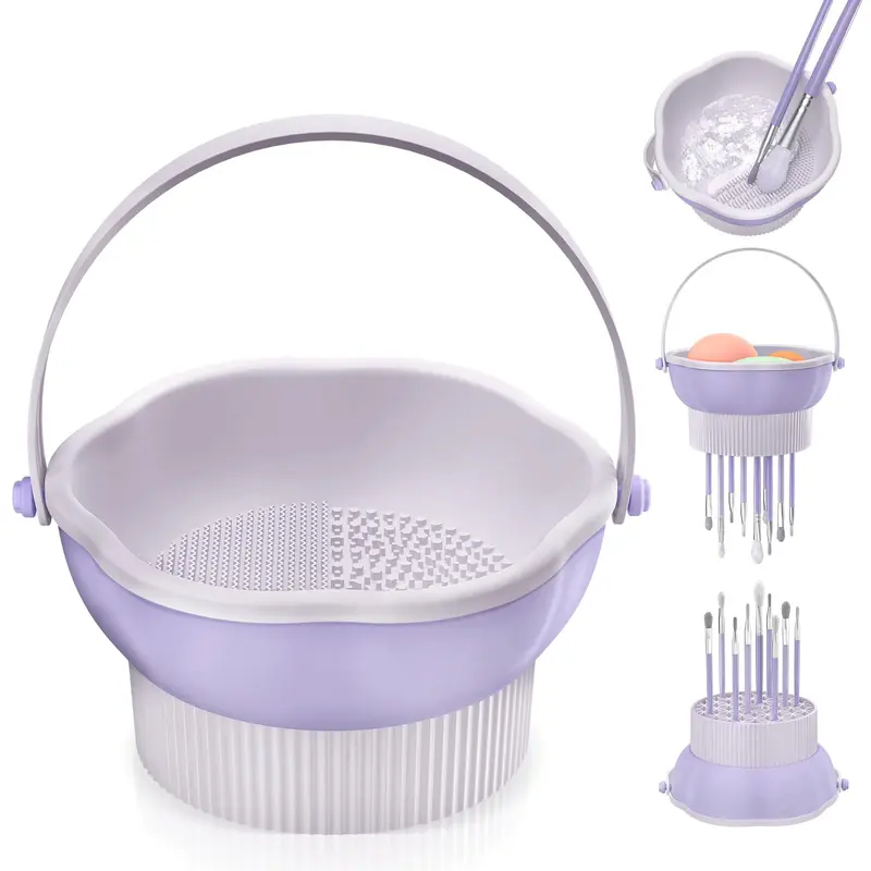 senbowe 3 en 1 tapis nettoyant pinceaux maquillage en silicone – bol, rangement et séchage