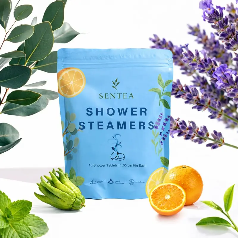 SENTEA Shower Steamers – Pack Variété 15 tablettes (Eucalyptus et Menthe, Orange Douce, Arbre-à-thé, Bergamote, Lavande)