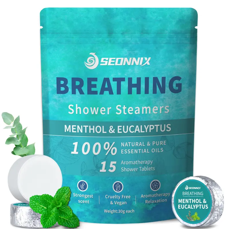 SEONNIX Bombes de Douche Aromathérapie Menthol & Eucalyptus – 15 Pièces, Relaxation et Soin Personnel