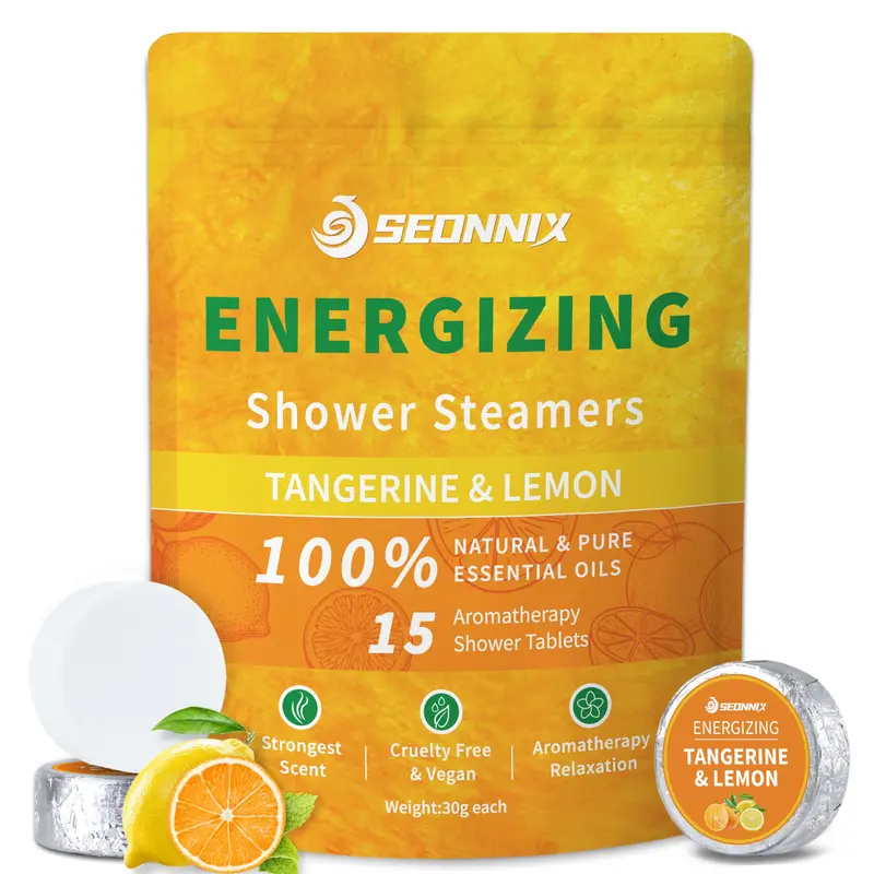 SEONNIX Tablettes de Douche Aromathérapie – 15 Pièces Mandarine et Citron