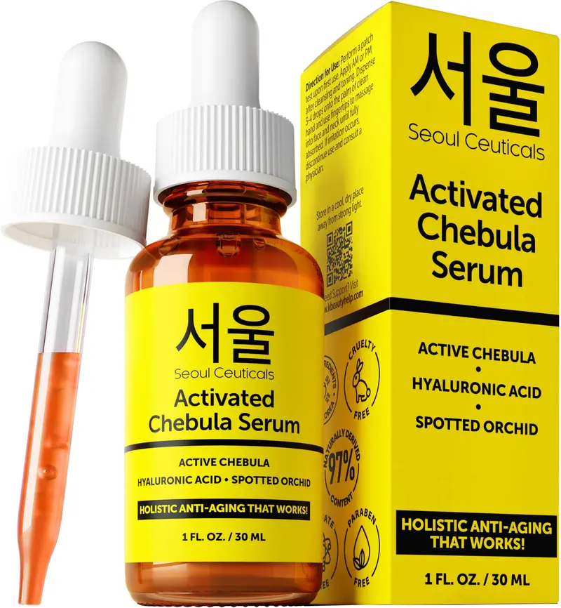 SeoulCeuticals Sérum Chebula pour le visage — Anti-âge avec acide hyaluronique et orchidée tachetée, soin K-Beauty 1oz