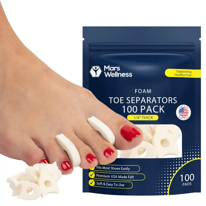 Séparateurs d'orteils en mousse premium – pour femmes et hommes – fabriqué aux États-Unis – MARS WELLNESS – lot de 100